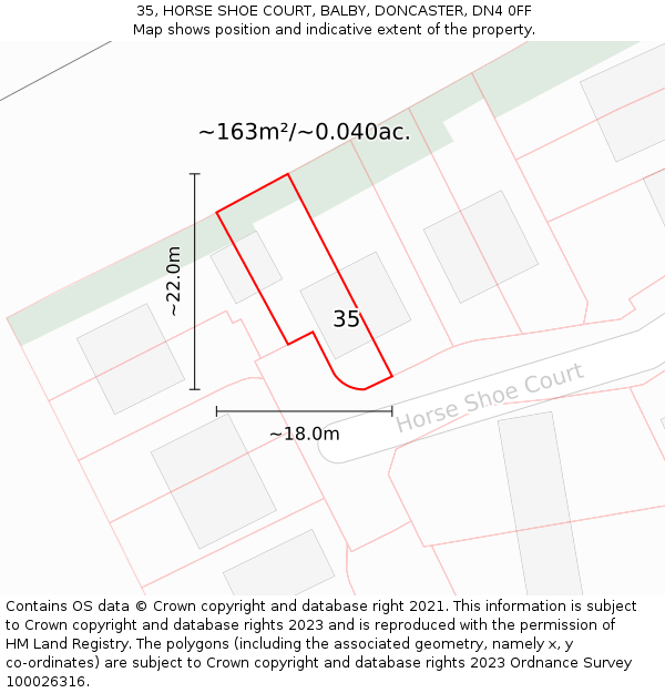 35, HORSE SHOE COURT, BALBY, DONCASTER, DN4 0FF: Plot and title map