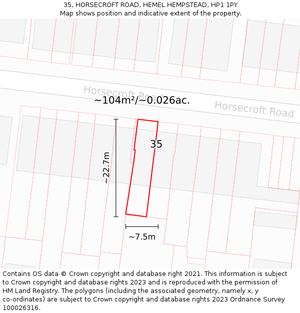 35, HORSECROFT ROAD, HEMEL HEMPSTEAD, HP1 1PY: Plot and title map