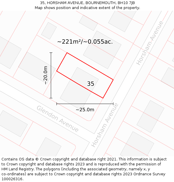 35, HORSHAM AVENUE, BOURNEMOUTH, BH10 7JB: Plot and title map