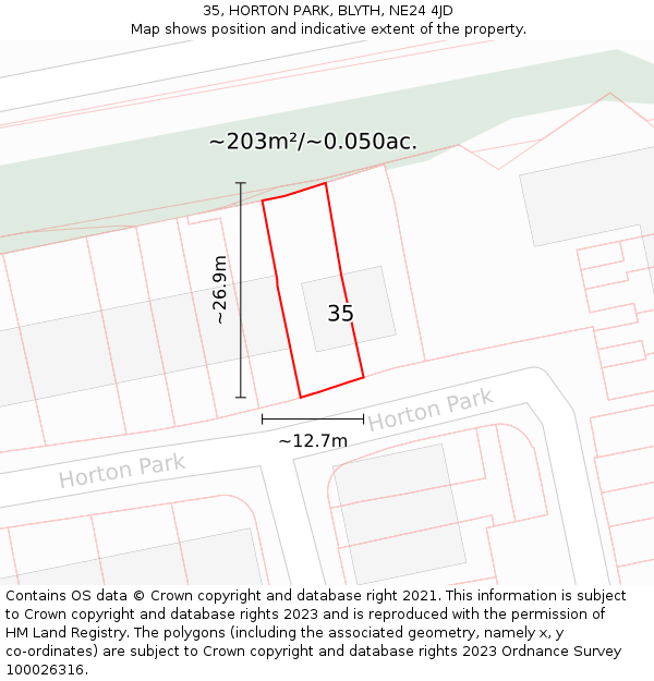 35, HORTON PARK, BLYTH, NE24 4JD: Plot and title map