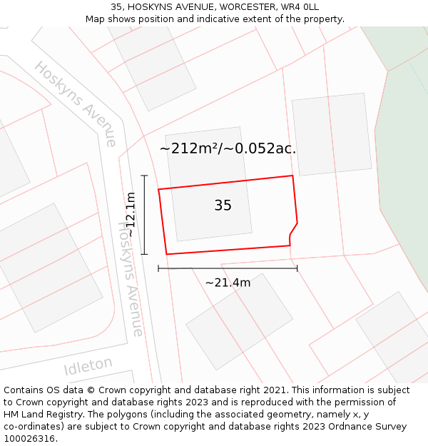 35, HOSKYNS AVENUE, WORCESTER, WR4 0LL: Plot and title map