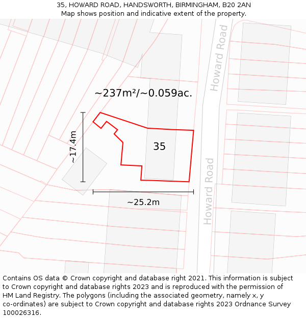 35, HOWARD ROAD, HANDSWORTH, BIRMINGHAM, B20 2AN: Plot and title map
