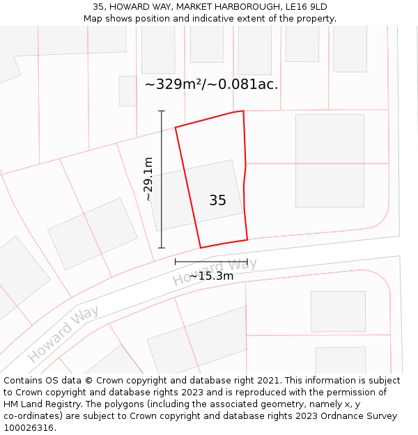 35, HOWARD WAY, MARKET HARBOROUGH, LE16 9LD: Plot and title map