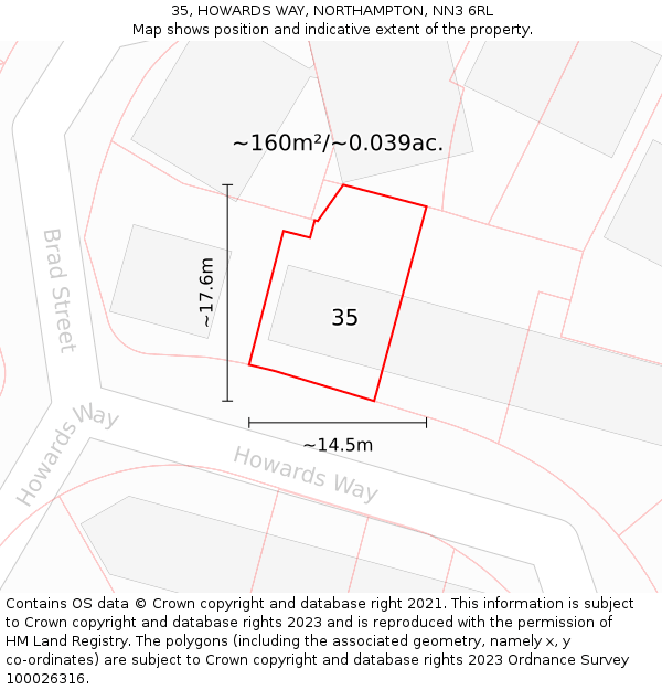 35, HOWARDS WAY, NORTHAMPTON, NN3 6RL: Plot and title map
