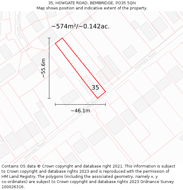 35, HOWGATE ROAD, BEMBRIDGE, PO35 5QN: Plot and title map
