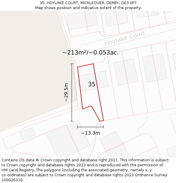 35, HOYLAKE COURT, MICKLEOVER, DERBY, DE3 0PT: Plot and title map