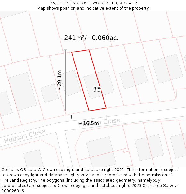 35, HUDSON CLOSE, WORCESTER, WR2 4DP: Plot and title map