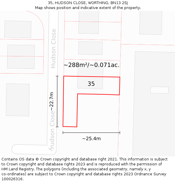 35, HUDSON CLOSE, WORTHING, BN13 2SJ: Plot and title map