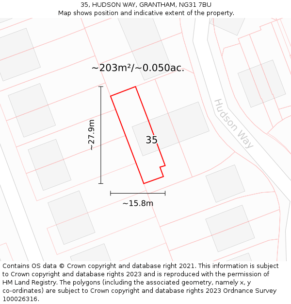 35, HUDSON WAY, GRANTHAM, NG31 7BU: Plot and title map