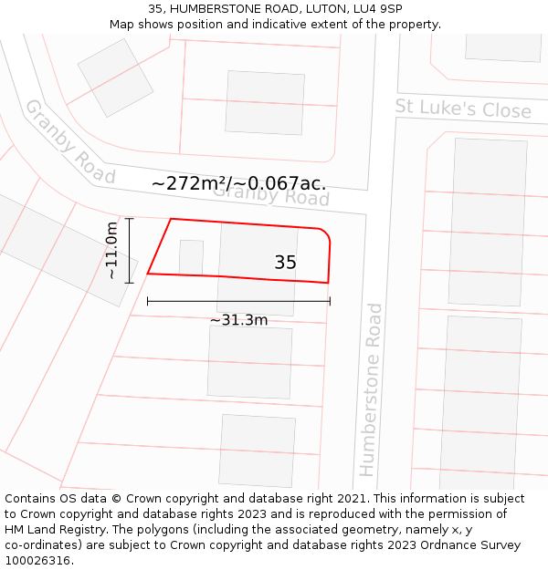 35, HUMBERSTONE ROAD, LUTON, LU4 9SP: Plot and title map