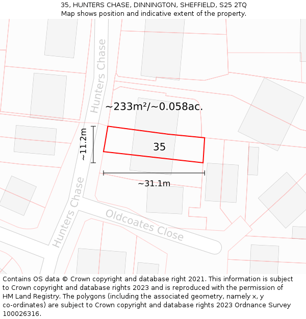 35, HUNTERS CHASE, DINNINGTON, SHEFFIELD, S25 2TQ: Plot and title map