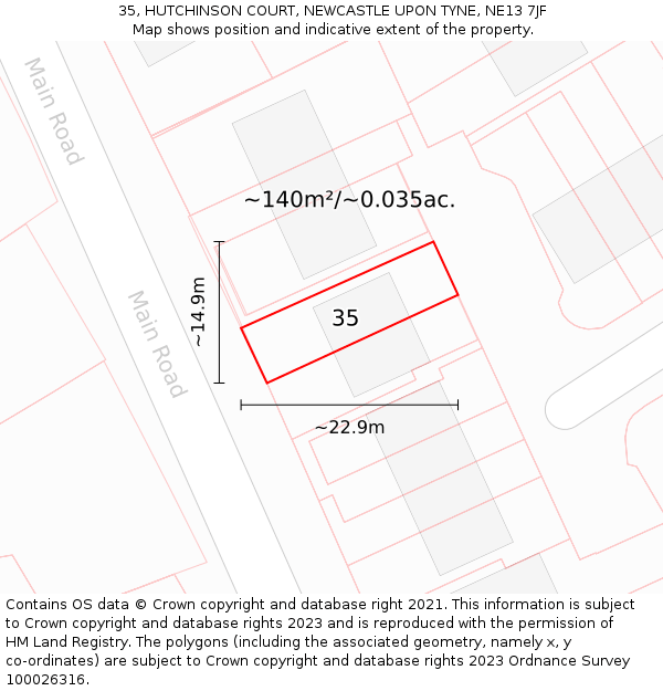 35, HUTCHINSON COURT, NEWCASTLE UPON TYNE, NE13 7JF: Plot and title map