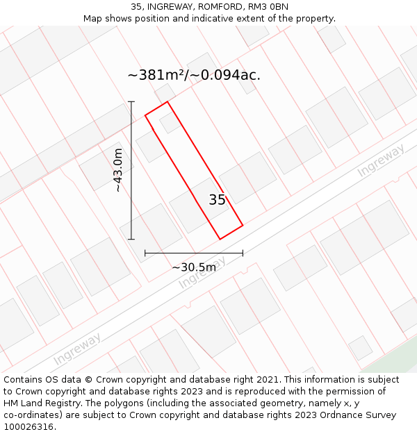 35, INGREWAY, ROMFORD, RM3 0BN: Plot and title map