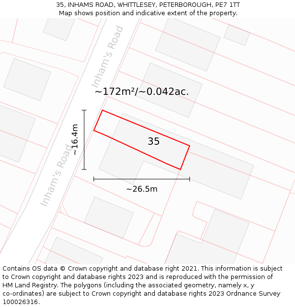35, INHAMS ROAD, WHITTLESEY, PETERBOROUGH, PE7 1TT: Plot and title map
