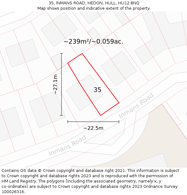 35, INMANS ROAD, HEDON, HULL, HU12 8NQ: Plot and title map