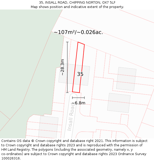 35, INSALL ROAD, CHIPPING NORTON, OX7 5LF: Plot and title map