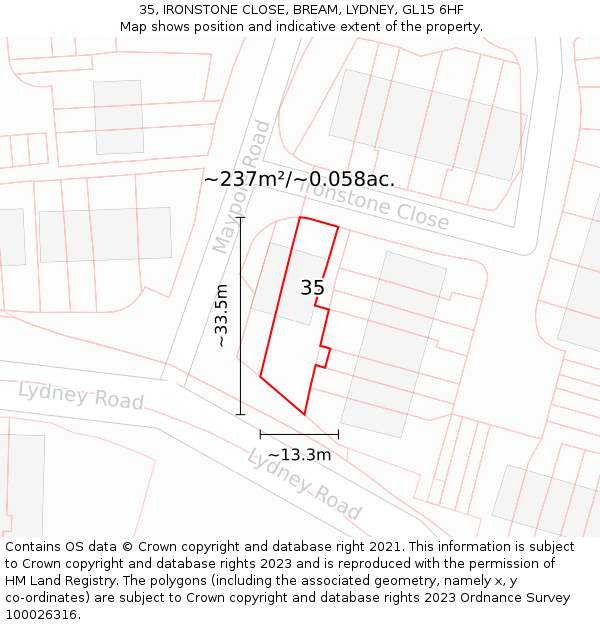 35, IRONSTONE CLOSE, BREAM, LYDNEY, GL15 6HF: Plot and title map