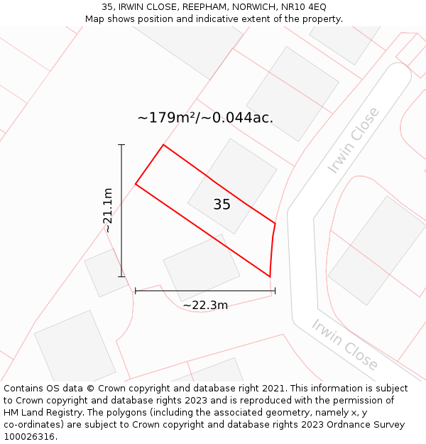 35, IRWIN CLOSE, REEPHAM, NORWICH, NR10 4EQ: Plot and title map