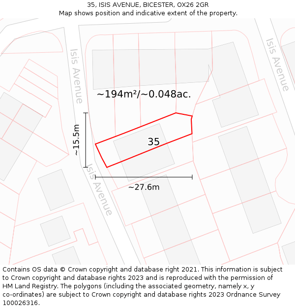 35, ISIS AVENUE, BICESTER, OX26 2GR: Plot and title map