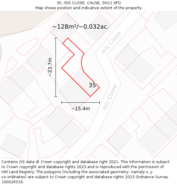 35, ISIS CLOSE, CALNE, SN11 9FD: Plot and title map