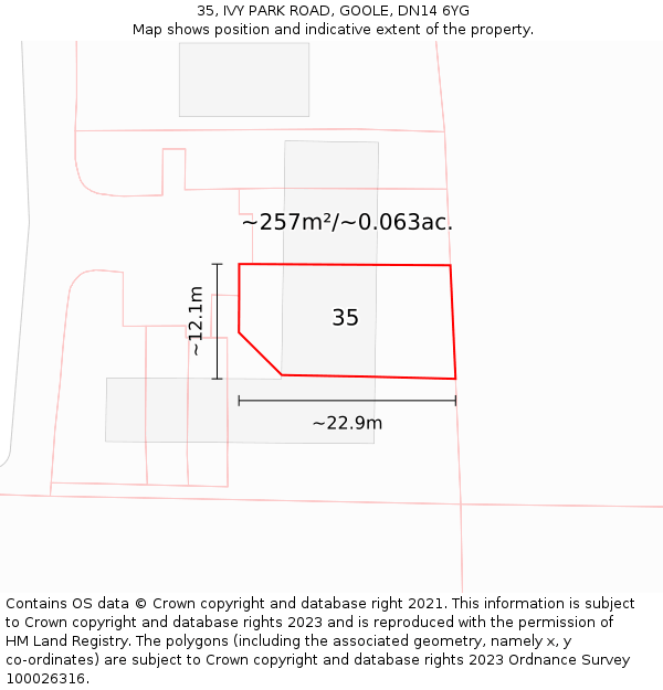 35, IVY PARK ROAD, GOOLE, DN14 6YG: Plot and title map