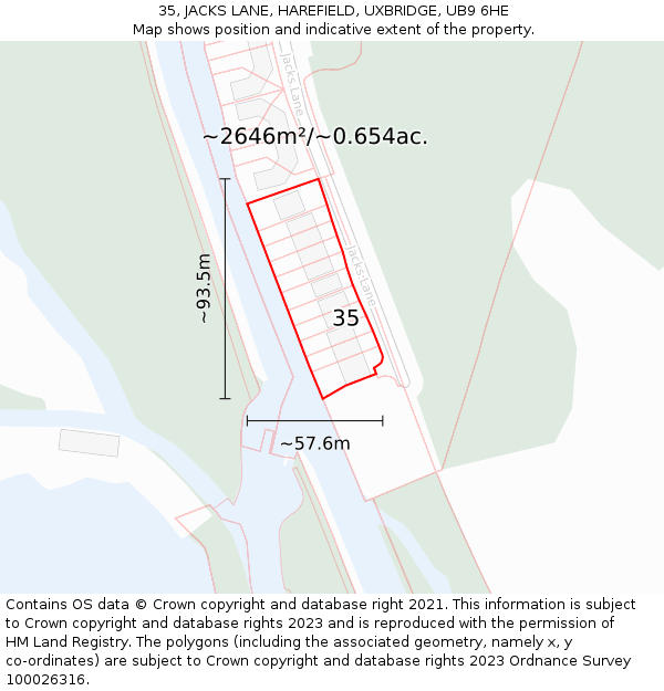 35, JACKS LANE, HAREFIELD, UXBRIDGE, UB9 6HE: Plot and title map