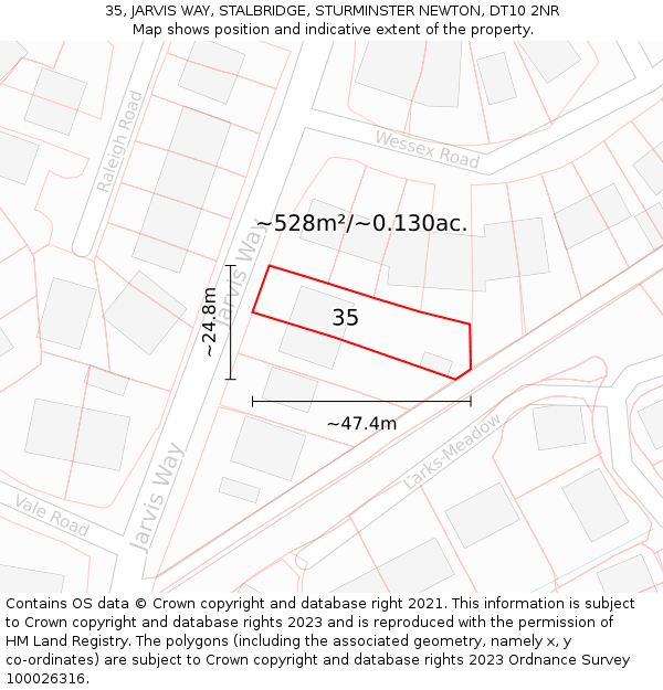 35, JARVIS WAY, STALBRIDGE, STURMINSTER NEWTON, DT10 2NR: Plot and title map