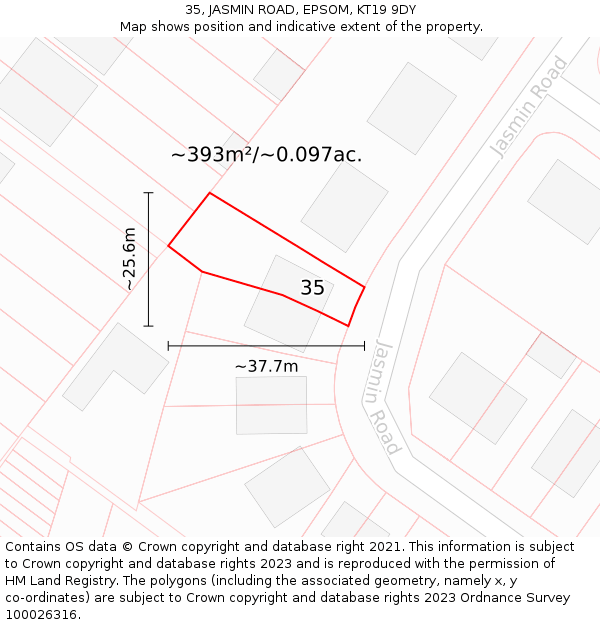 35, JASMIN ROAD, EPSOM, KT19 9DY: Plot and title map