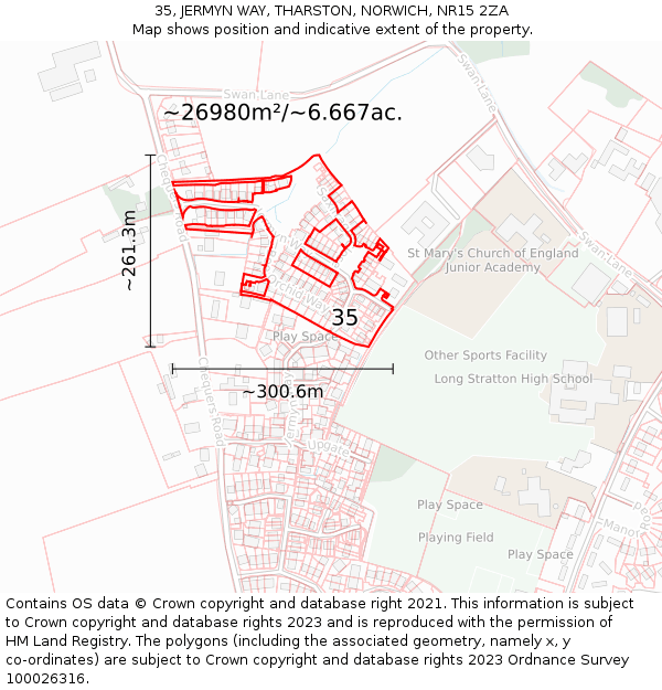 35, JERMYN WAY, THARSTON, NORWICH, NR15 2ZA: Plot and title map