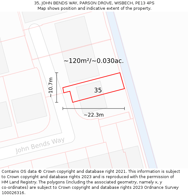 35, JOHN BENDS WAY, PARSON DROVE, WISBECH, PE13 4PS: Plot and title map