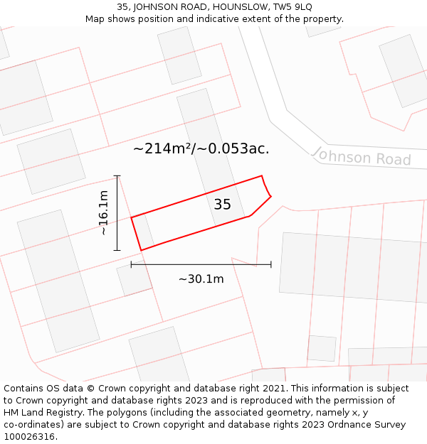 35, JOHNSON ROAD, HOUNSLOW, TW5 9LQ: Plot and title map