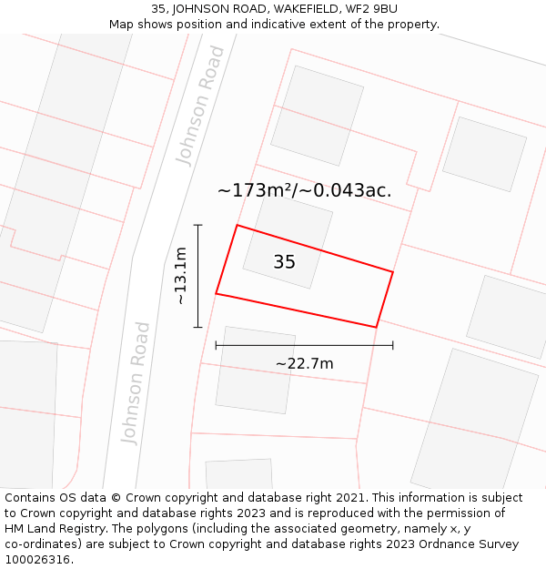 35, JOHNSON ROAD, WAKEFIELD, WF2 9BU: Plot and title map