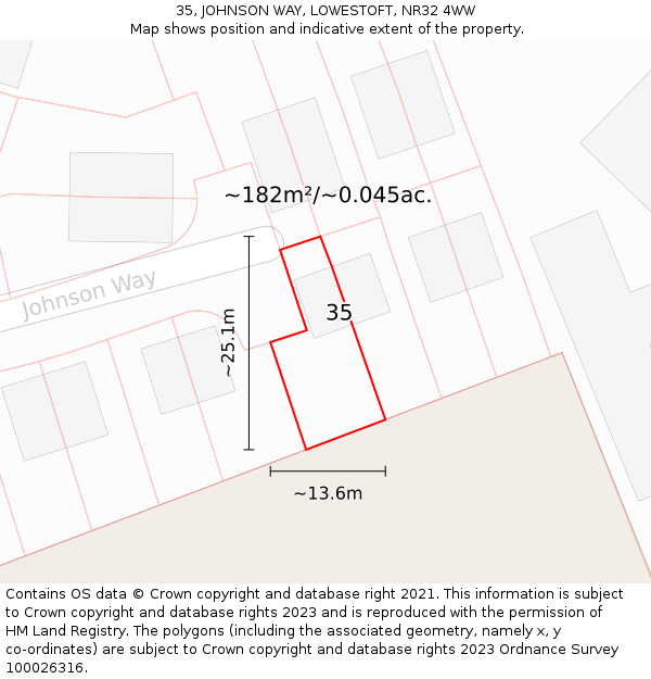 35, JOHNSON WAY, LOWESTOFT, NR32 4WW: Plot and title map
