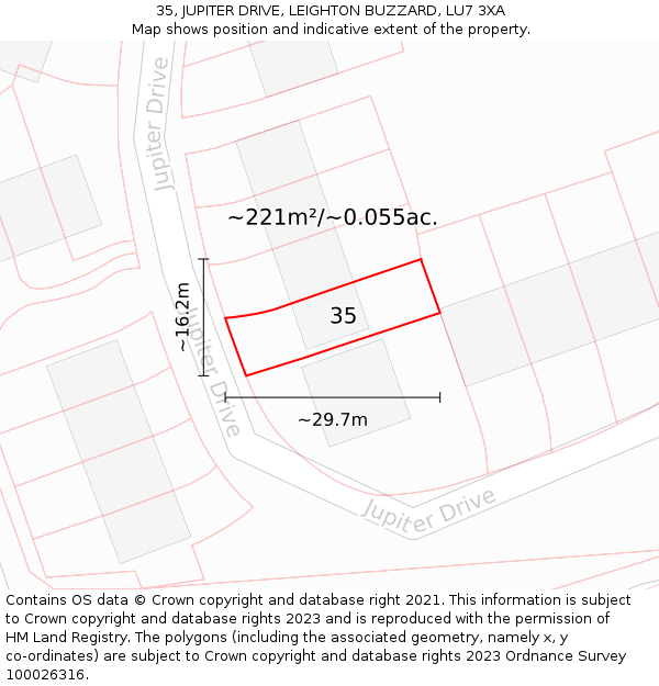 35, JUPITER DRIVE, LEIGHTON BUZZARD, LU7 3XA: Plot and title map