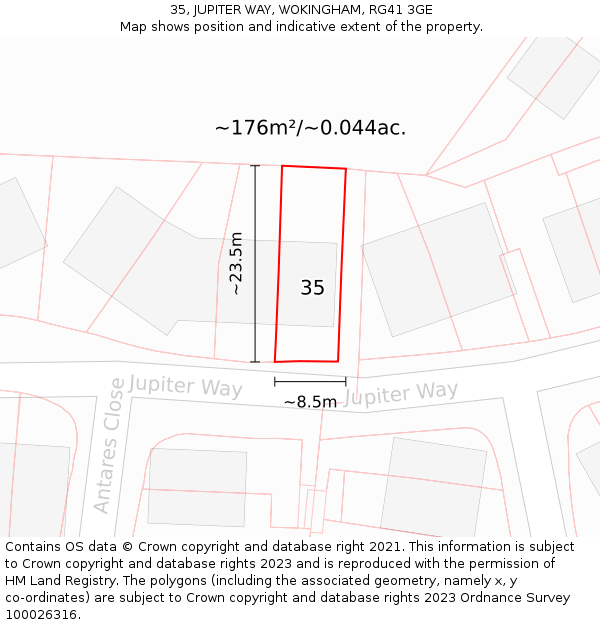 35, JUPITER WAY, WOKINGHAM, RG41 3GE: Plot and title map