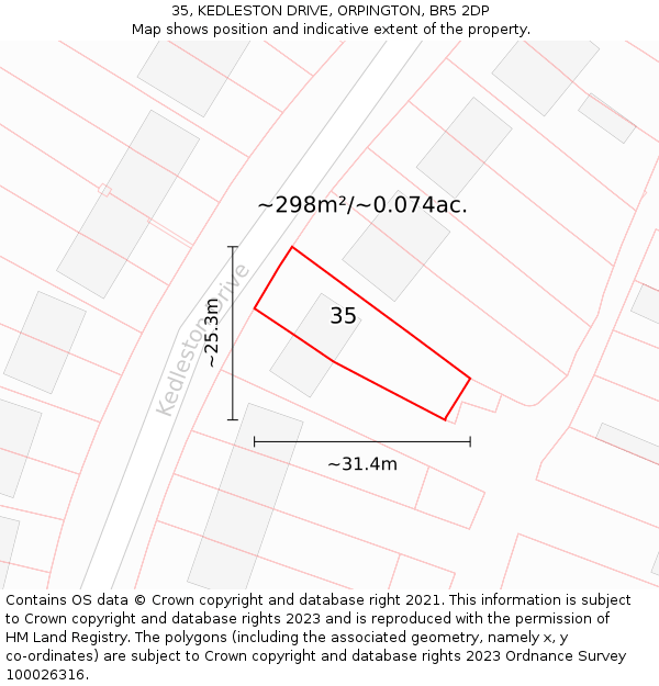 35, KEDLESTON DRIVE, ORPINGTON, BR5 2DP: Plot and title map
