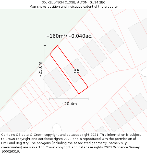 35, KELLYNCH CLOSE, ALTON, GU34 2EG: Plot and title map
