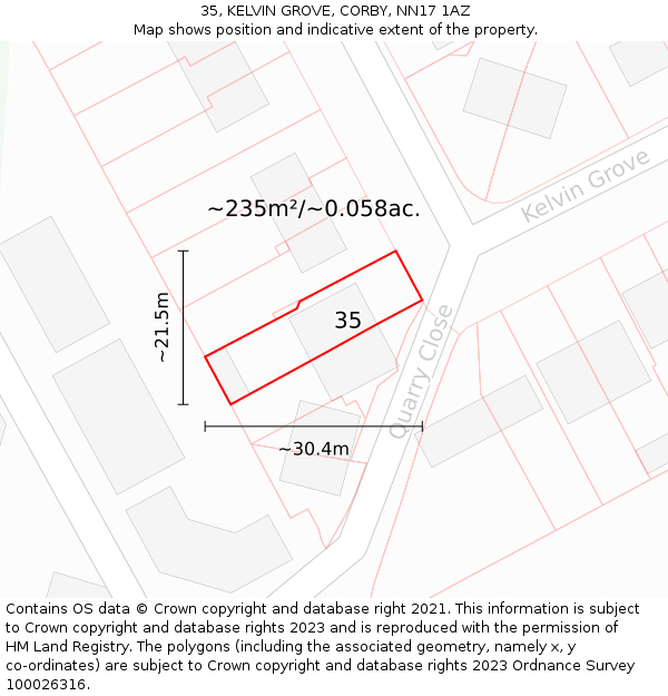 35, KELVIN GROVE, CORBY, NN17 1AZ: Plot and title map