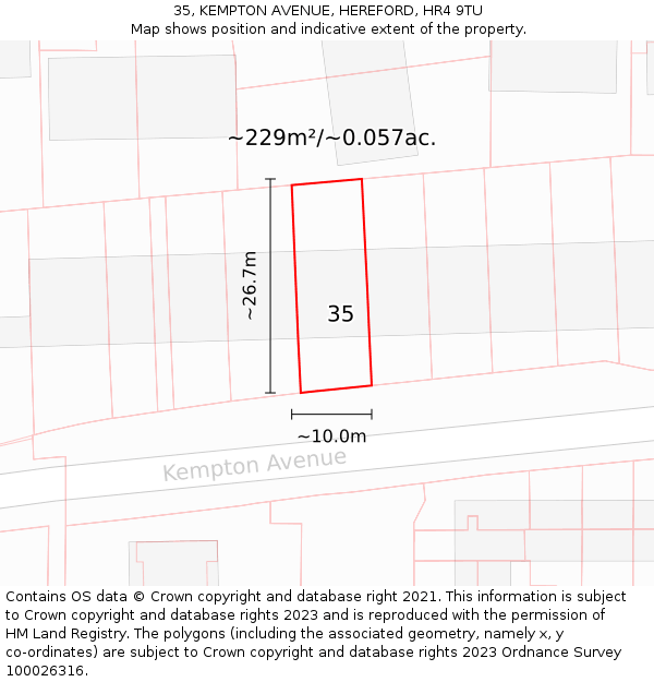 35, KEMPTON AVENUE, HEREFORD, HR4 9TU: Plot and title map