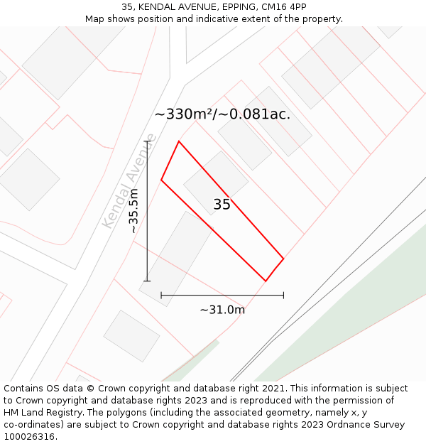 35, KENDAL AVENUE, EPPING, CM16 4PP: Plot and title map