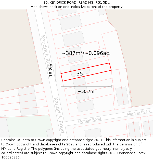 35, KENDRICK ROAD, READING, RG1 5DU: Plot and title map