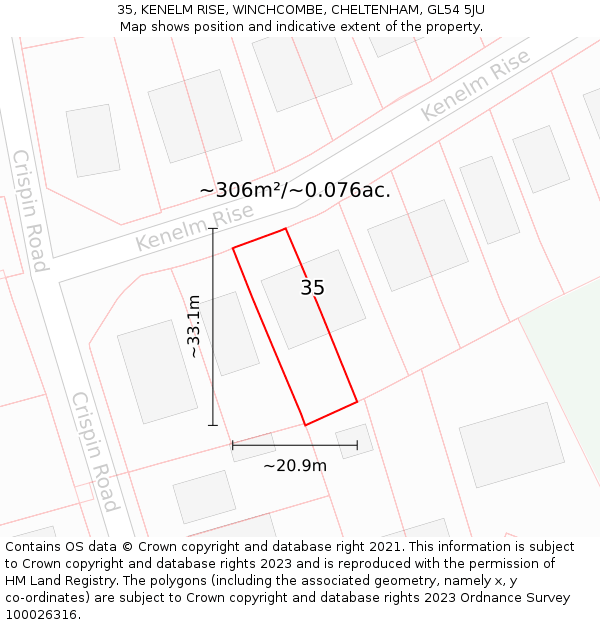 35, KENELM RISE, WINCHCOMBE, CHELTENHAM, GL54 5JU: Plot and title map