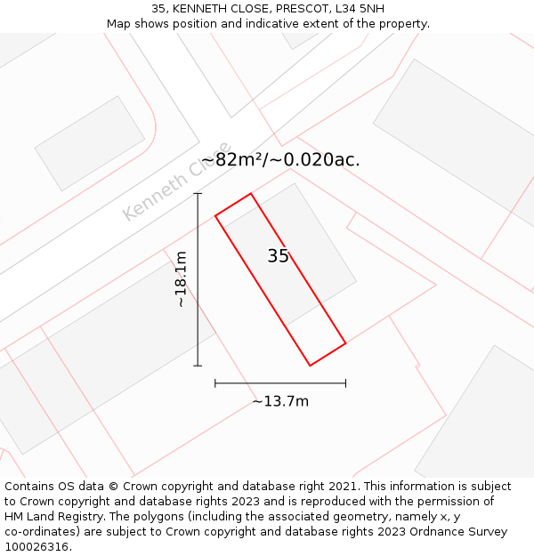 35, KENNETH CLOSE, PRESCOT, L34 5NH: Plot and title map