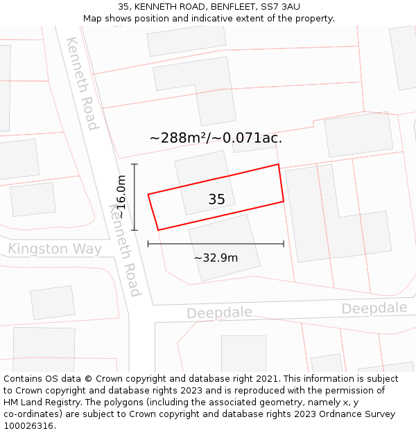 35, KENNETH ROAD, BENFLEET, SS7 3AU: Plot and title map