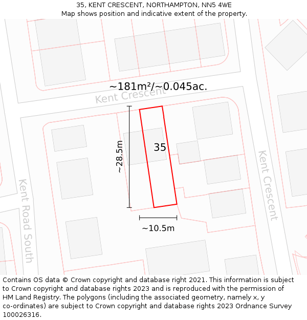 35, KENT CRESCENT, NORTHAMPTON, NN5 4WE: Plot and title map