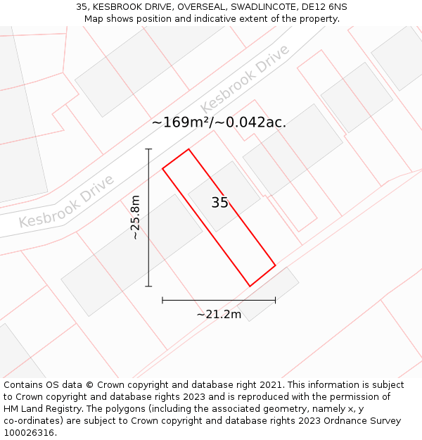 35, KESBROOK DRIVE, OVERSEAL, SWADLINCOTE, DE12 6NS: Plot and title map