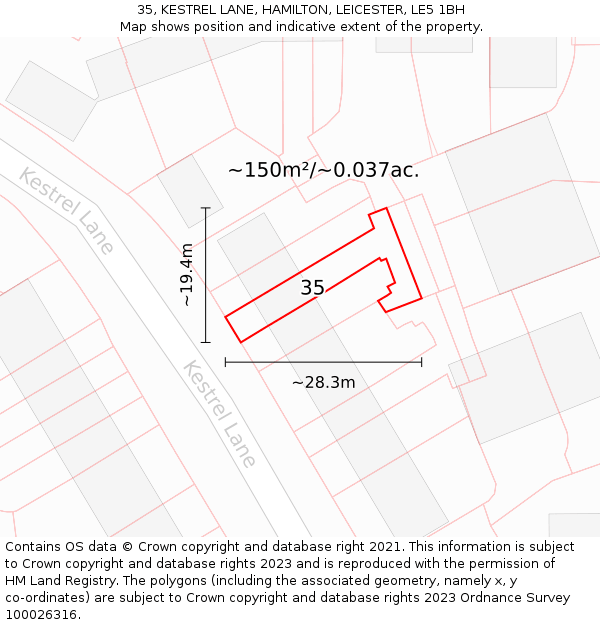 35, KESTREL LANE, HAMILTON, LEICESTER, LE5 1BH: Plot and title map