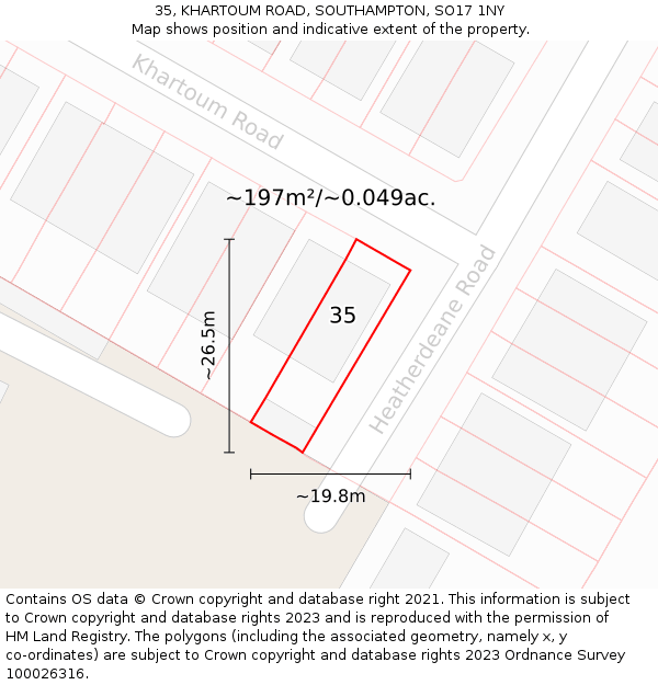 35, KHARTOUM ROAD, SOUTHAMPTON, SO17 1NY: Plot and title map