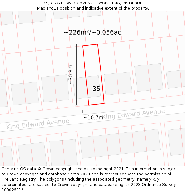 35, KING EDWARD AVENUE, WORTHING, BN14 8DB: Plot and title map