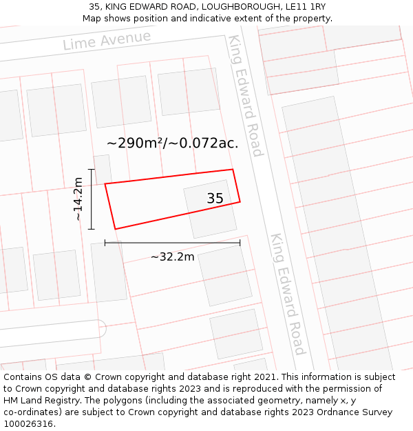 35, KING EDWARD ROAD, LOUGHBOROUGH, LE11 1RY: Plot and title map